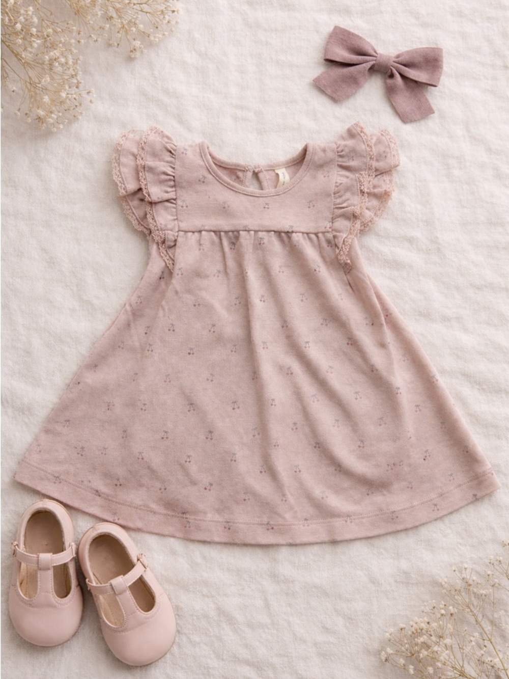 Quincy Mae Organic Cotton Baby Girl Dress | Pink Cherry Print | 12-18 Months